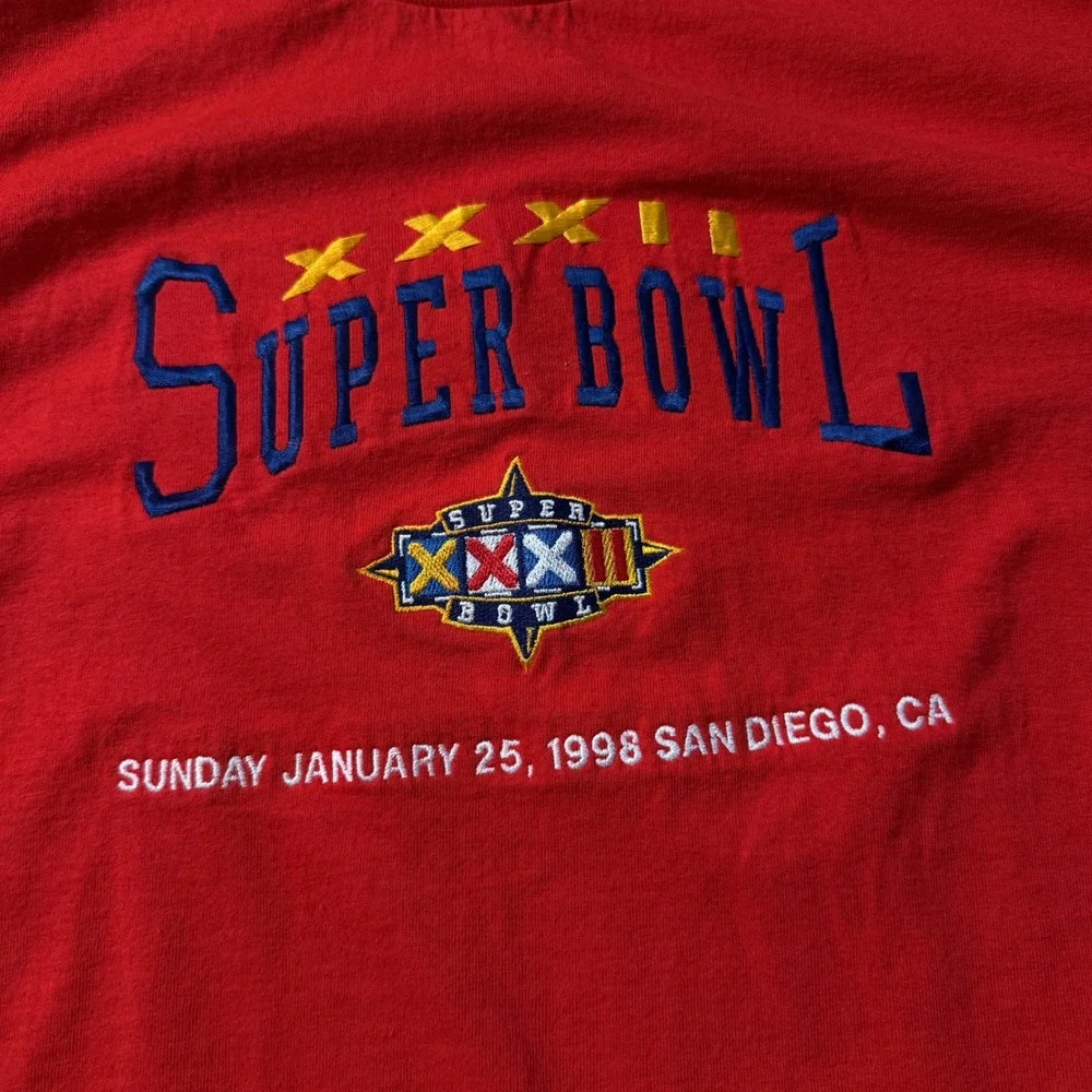Vintage 1998 Super Bowl XXXII Lee Sport Red Graphic T-Shirt Mens Medium NFL